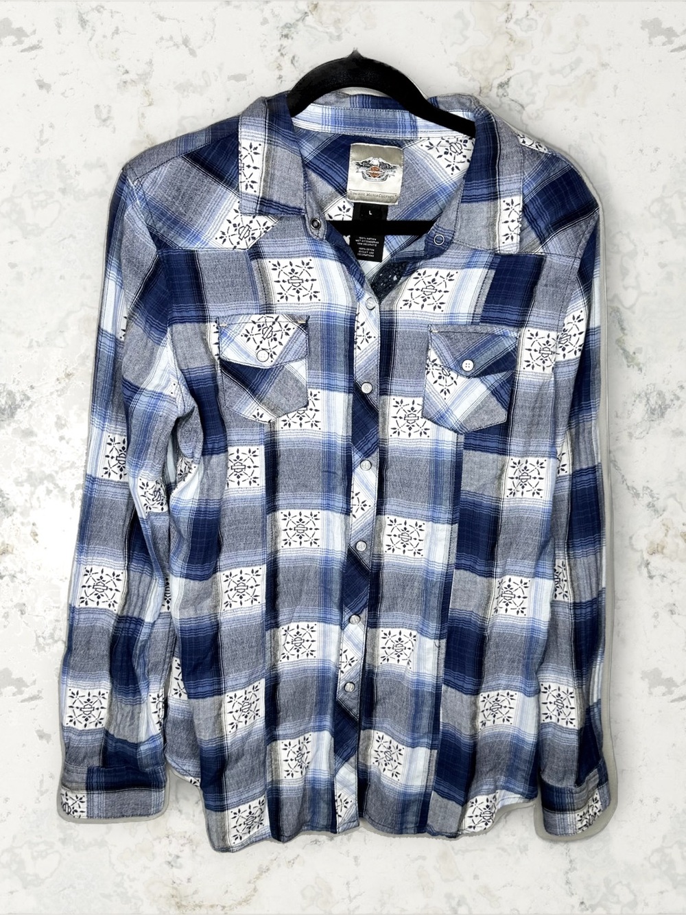Harley Davidson Motorcycle Boho Button Down - Picture 2 of 7